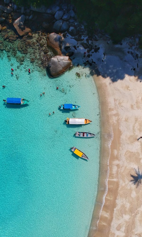 aerial view photography of boats on seashore